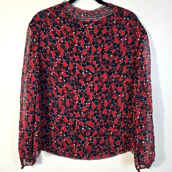 Diane Von Furstenberg Aleni Blouse Women's 4 Red Navy Rust Silk Circle Print - Picture 2 of 12